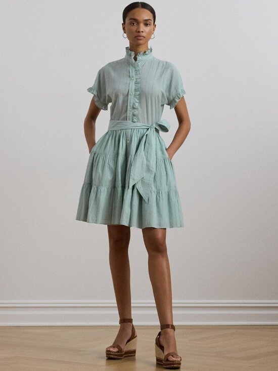 Lauren Ralph Lauren Dresses & Skirts - Lauren Ralph Lauren Women's Striped Ruffle-Trim Voile Shirtdress Size 16